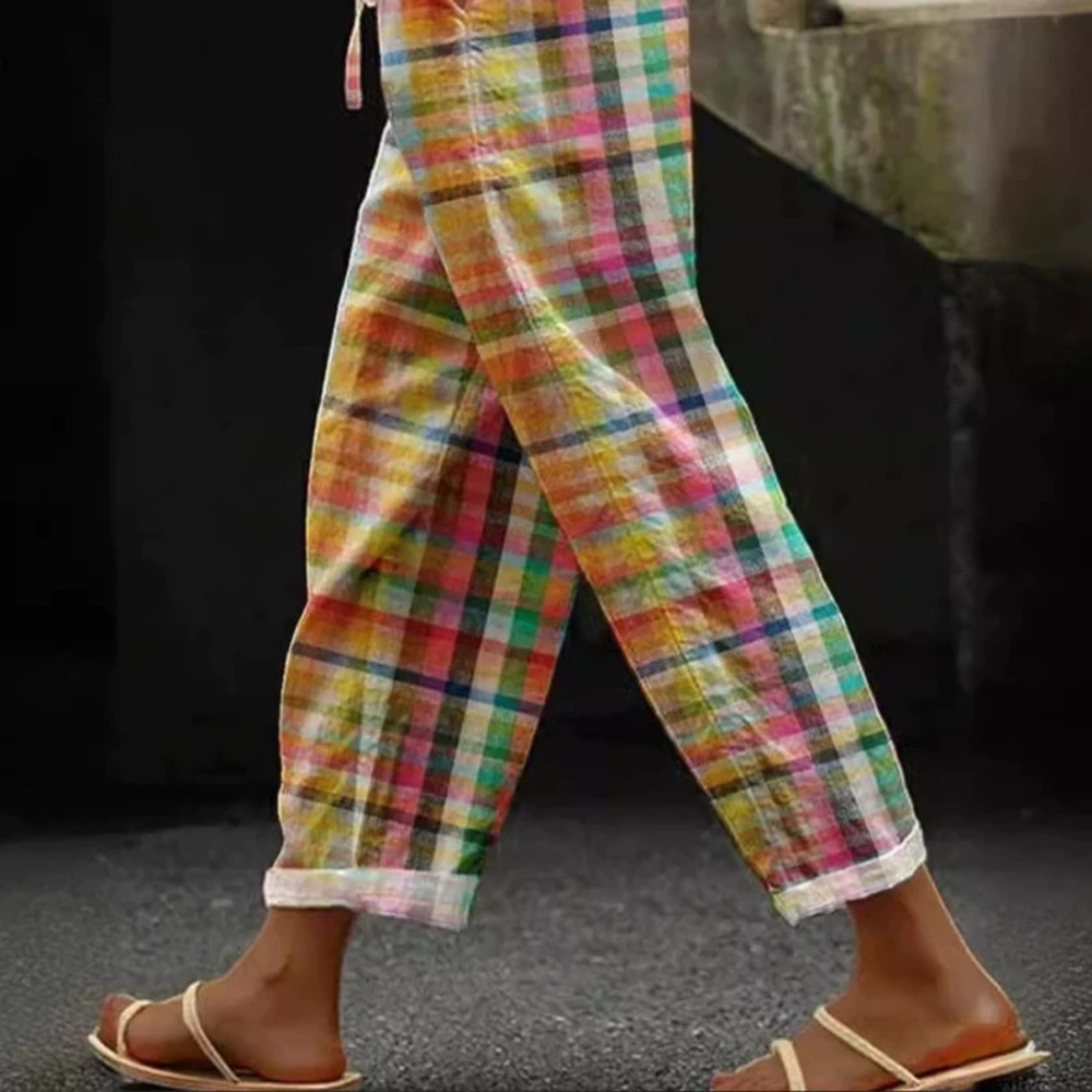 ZARA Fashion Summer Cotton Linen Printed Pocket Casual Pants for Women